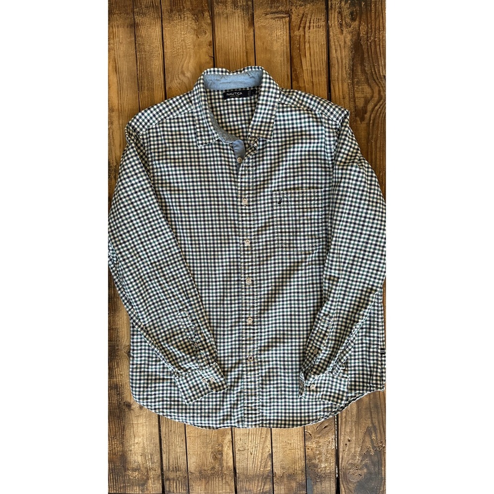 Nautica Gingham Button‎ Down Shirt Long Sleeve Cotton Preppy